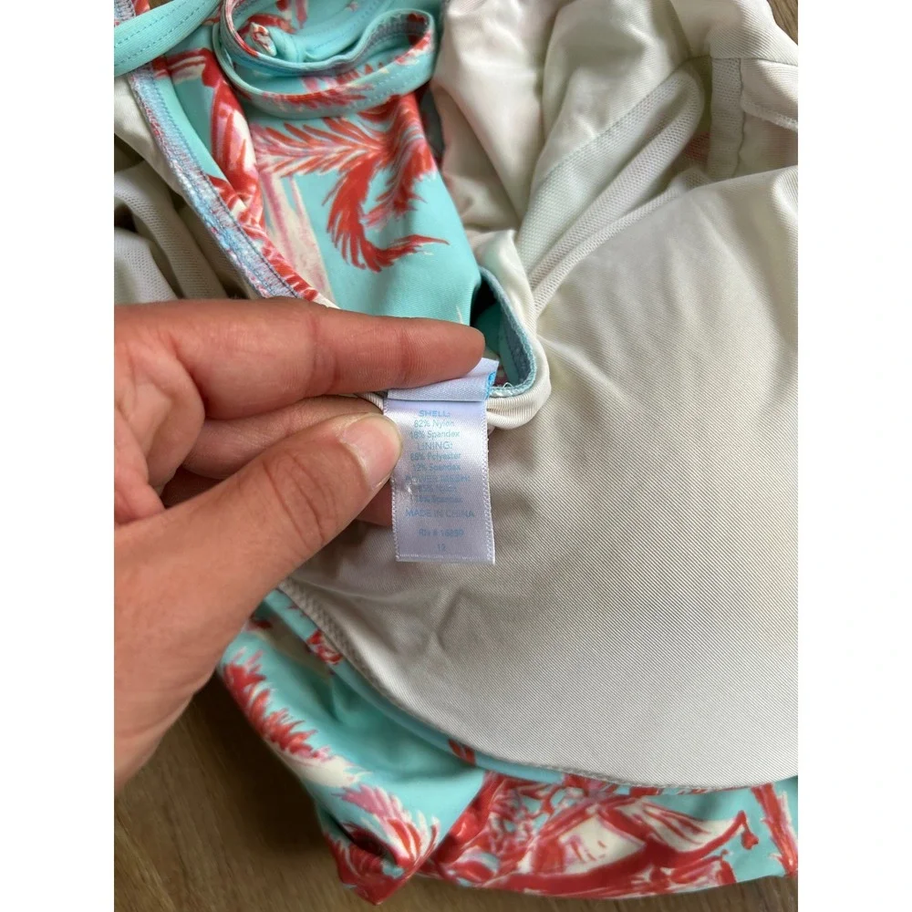 J.McLaughlin Tropical Toile Flamingo One Piece Swimsuit Aqua Coral‎ palmer 12
